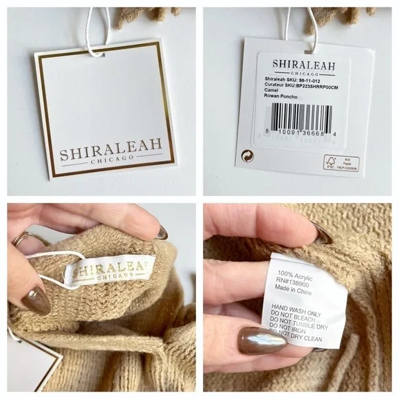Shiraleah Rowan Camel Fringe Poncho One Size NWT Curateur Rachel Zoe - Picture 11 of 11